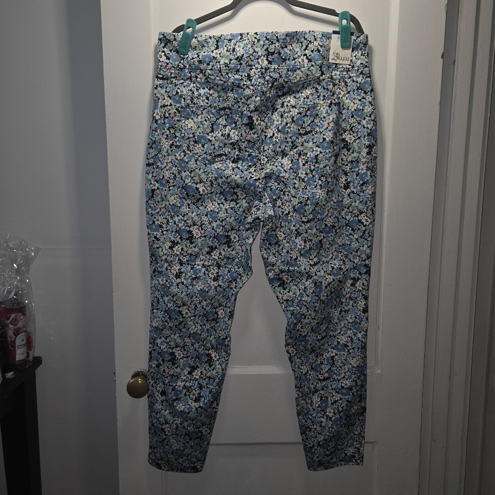 Terra & Sky NEW Plus Size Floral Ankle Pants Blue Daisy Print High Rise - Picture 4 of 11